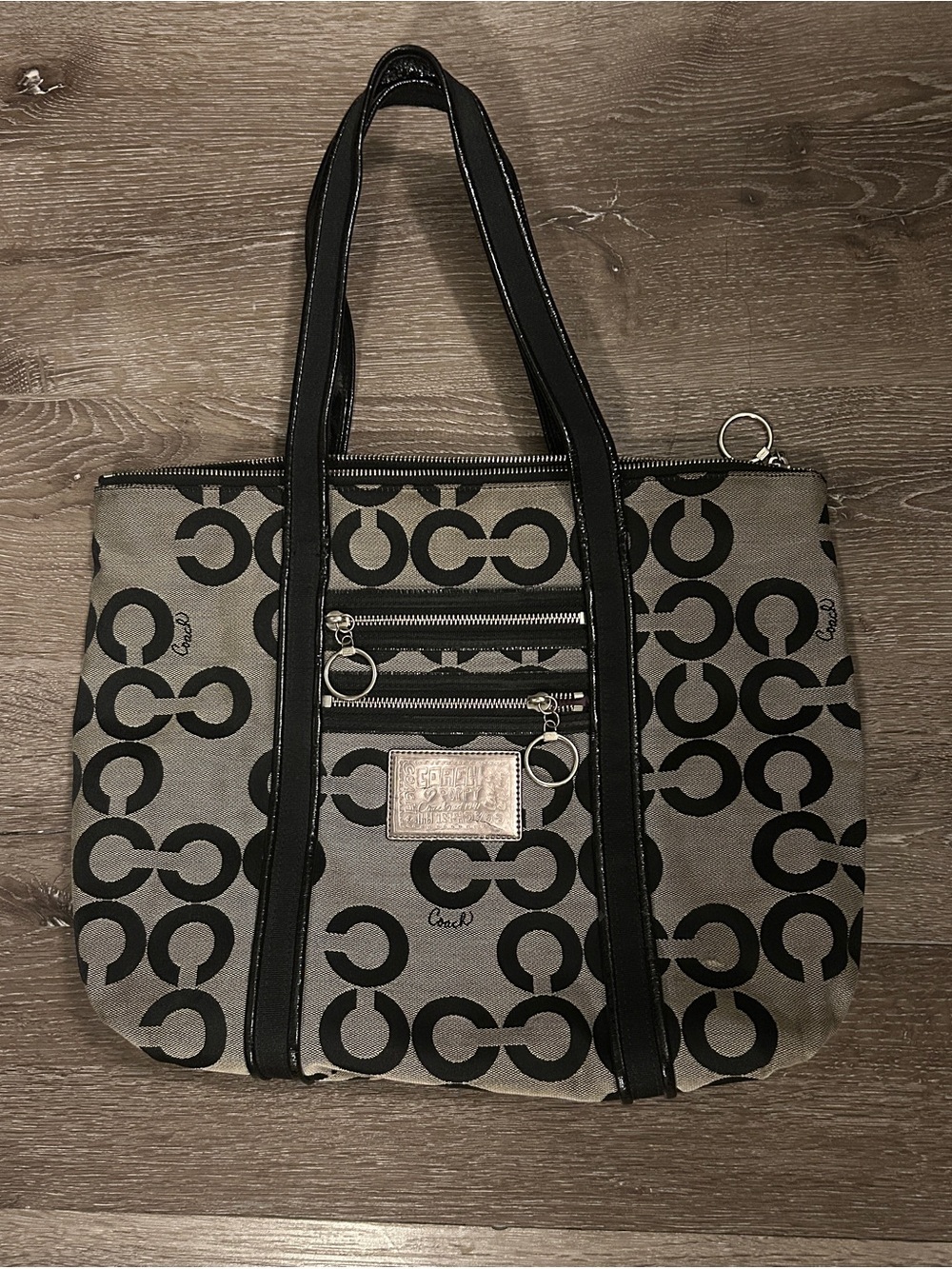 Coach Poppy Signature C Jacquard Tote Bag Black & Beige